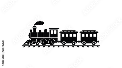 Schilderij op canvas Steam train with passenger cars black silhouette