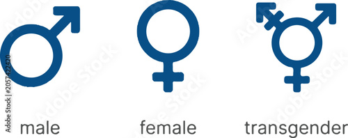 Gender Identity Symbol Icon Set - Male, Female, and Transgender Sign Vector