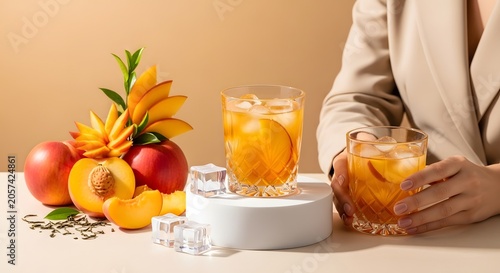 Refreshing summer drinks with peaches and tea