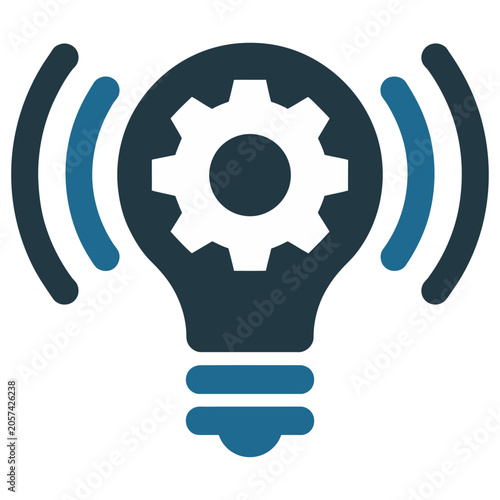 Картината върху платно Vector graphic of a lightbulb with a gear inside emitting blue waves