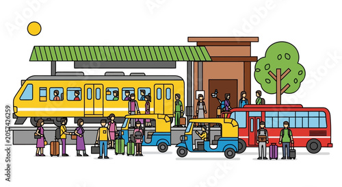 People waiting at a bus station.