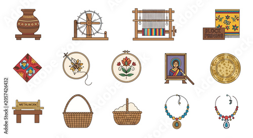 Traditional crafts and handmade items displayed.