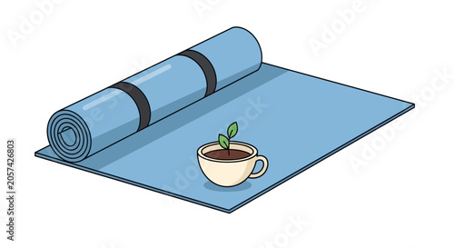 Yoga mat with a cup coffee.