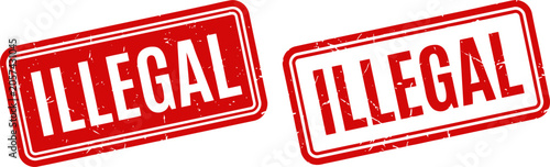 Set of illegal grunge red rectangular rubber stamps with forbidden prohibited violation