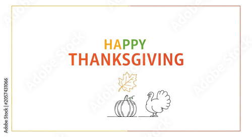 Happy Thanksgiving Greeting Card with Turkey, Pumpkin, and Autumn Leaf