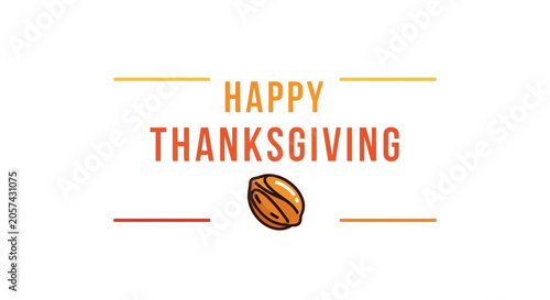 Happy Thanksgiving Greeting with Autumn Leaf and Gradient Lines