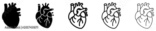 Bild auf Leinwand Set of human anatomical heart icons with different line weights
