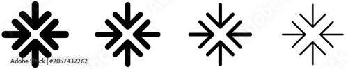 Set of minimize or collapse icons, symbols for exiting full screen mode, compression, and shrinking. Vector illustration