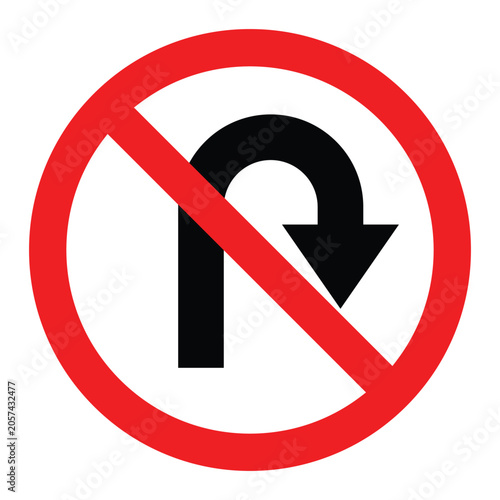 No U-Turn Sign Vector Icon with Red prohibition circle Isolated on White Background