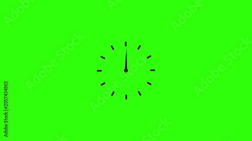 Minimalist clock face indicating passing time on a green screen background.