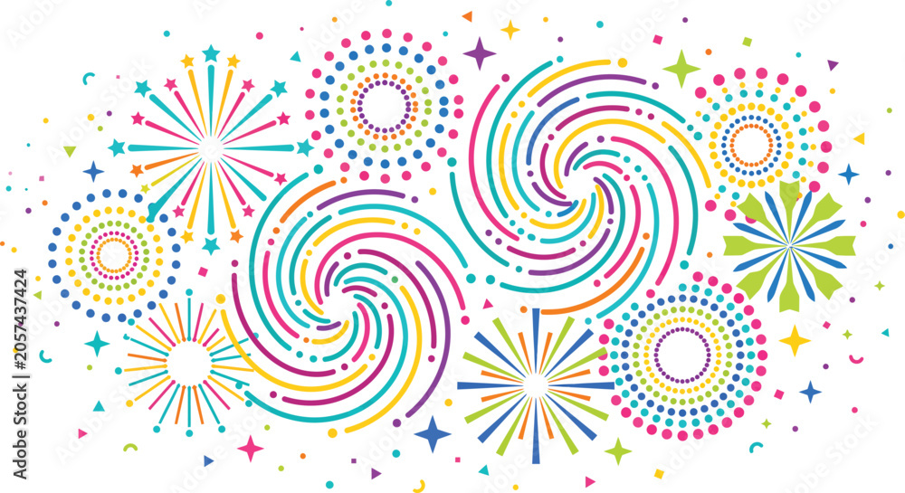 Fototapeta premium Colorful firework display vector illustration on a white background