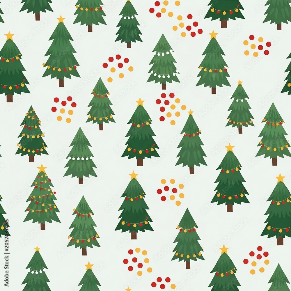 Obraz premium Whimsical Hand-Drawn Christmas Trees & Festive Dots - A Merry Holiday Pattern