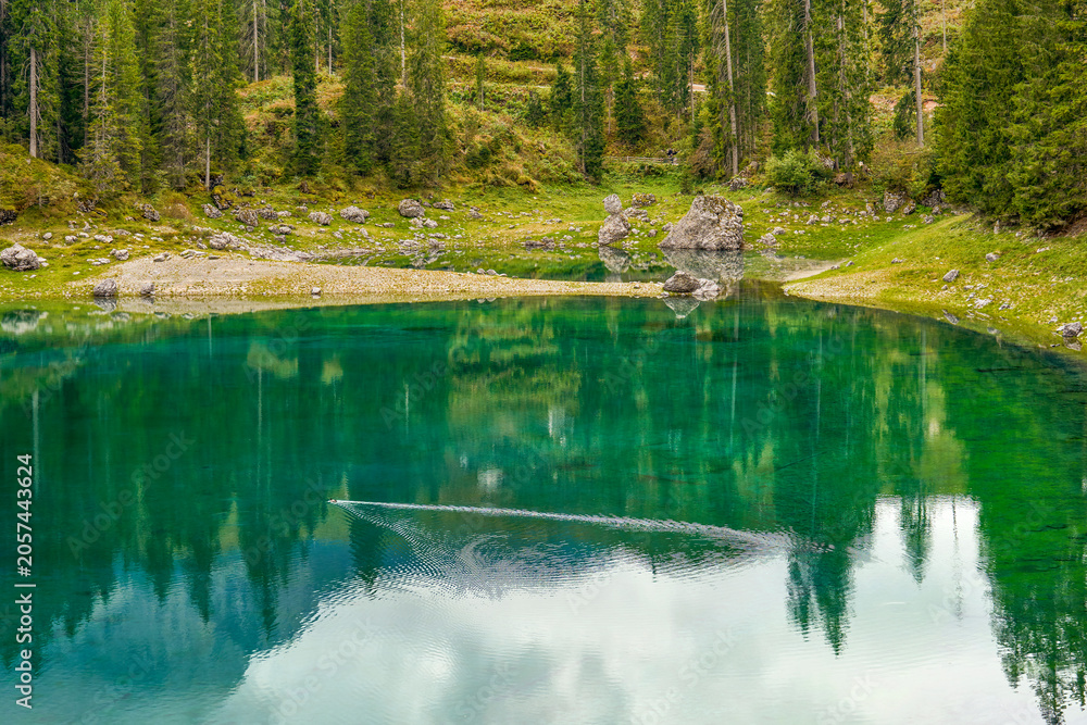Obraz premium Carezza lake in the Dolomite Alps, Italy