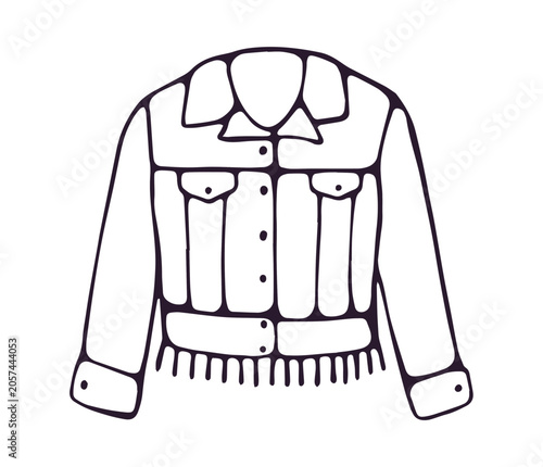 Hand drawn cowboy fringe denim jacket doodle illustration isolated on white background