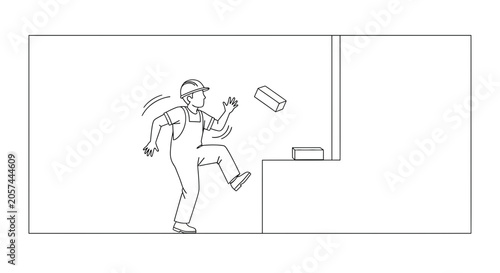 Construction worker juggling bricks, safety hazard, construction site, accident risk