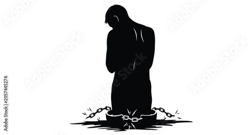 Принти на полотні silhouette of a man with chains isolated on white background