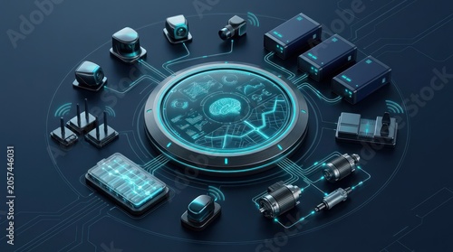 Conceptual illustration of interconnected digital devices and data visualization
