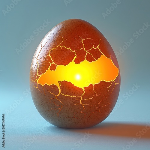 An egg with cracks revealing a warm glow inside signifying awakening and new beginnings