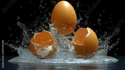 Eggs crack splashing joyfully in water with dynamic energy
