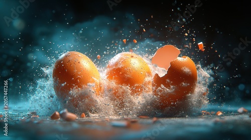 Eggs explode sending fragments and water into the air in a stunning display of energy