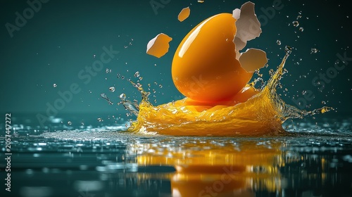 Golden egg splashes into water creating vibrant ripples of freshness