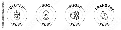 Free From Food Labels Set, Gluten Free, Egg Free, Sugar Free and Trans Fat Free Packaging Badges