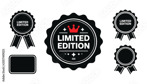Foto Limited edition premium badge and ribbon label vector illustration set, exclusive product branding seals and luxury marketing tag collection design