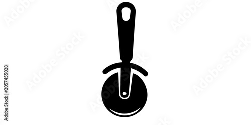 Foto A minimalist black silhouette of a pizza cutter icon on a white background, Blac
