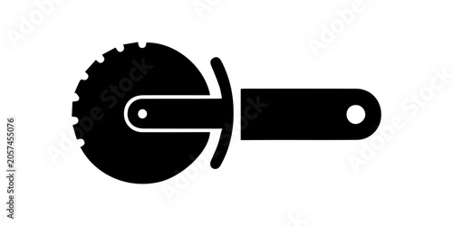 Foto A minimalist black silhouette of a pizza cutter icon on a white background, Blac