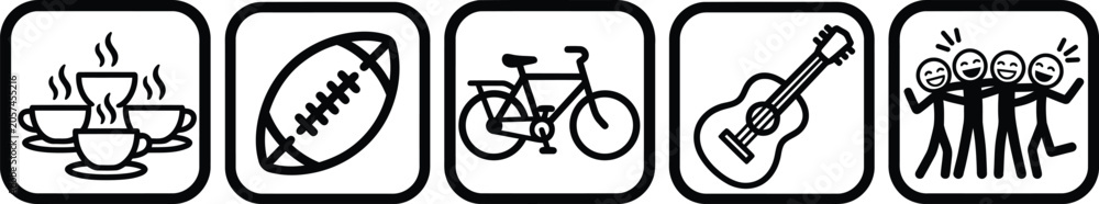 Fototapeta premium Five flat icons of daily activities and hobbies