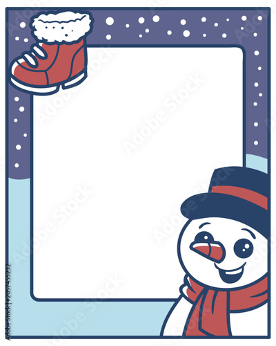 Christmas snowman frame with outline vector background