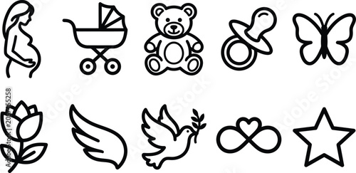 Set of cute minimal baby and nature icons