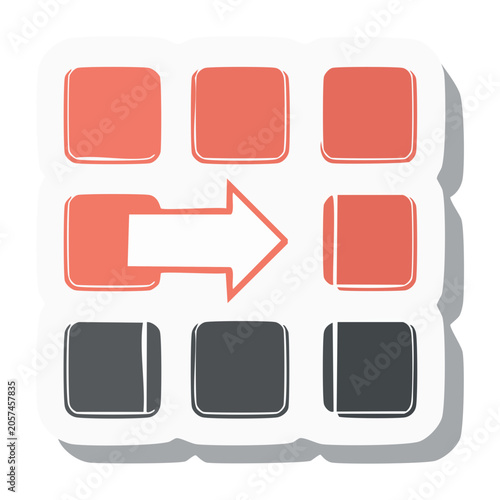 Orange arrow icon with grid of squares