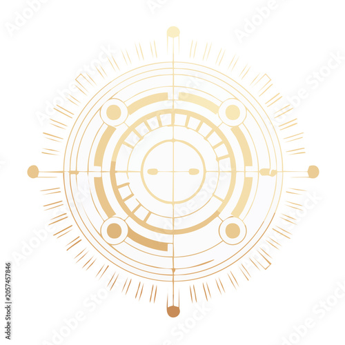 Minimalist golden compass design on white background