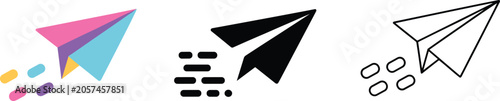 Foto Three paper airplane icons in different styles and colors with motion trails Key