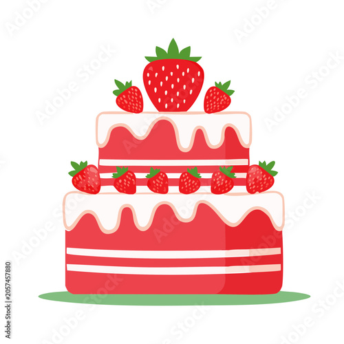 Strawberry Cake with Fresh Berries Illustration
