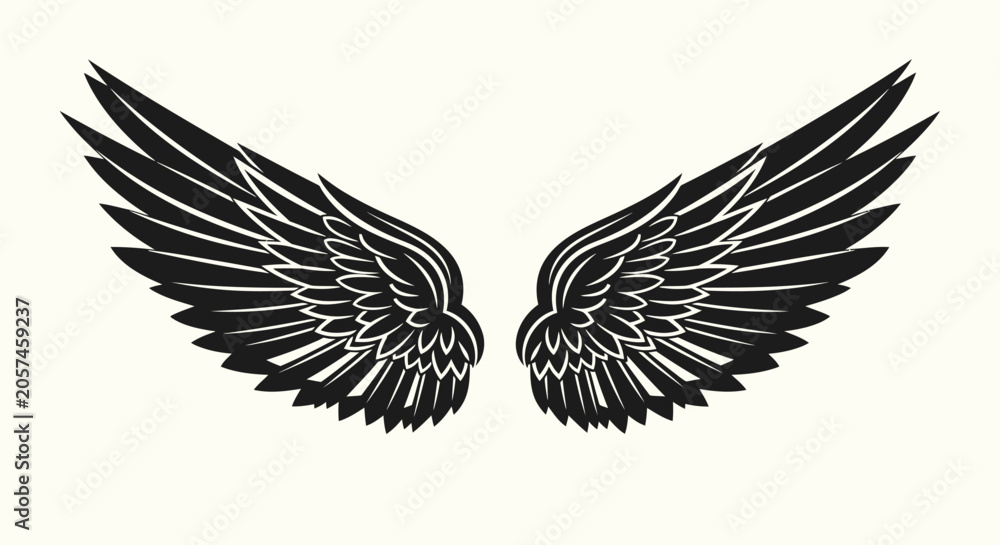 Fototapeta premium Pair of Majestic Black Wings with Detailed Feathers.