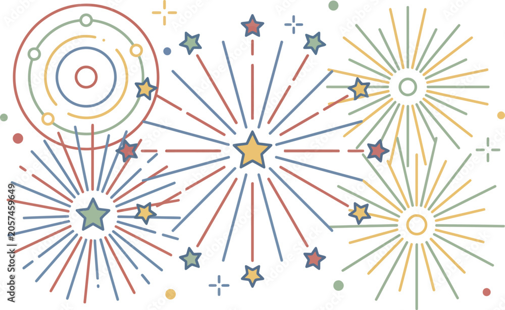 Fototapeta premium Firework Display Vector Illustration With Stars And Circular Elements