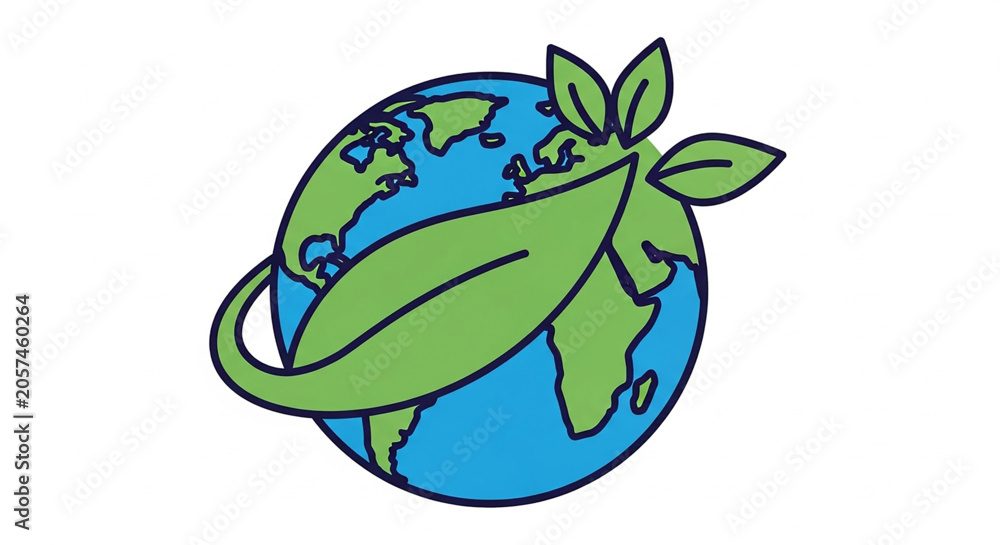 Fototapeta premium Eco Friendly Earth Illustration Featuring Green Leaves in a Minimalist Style