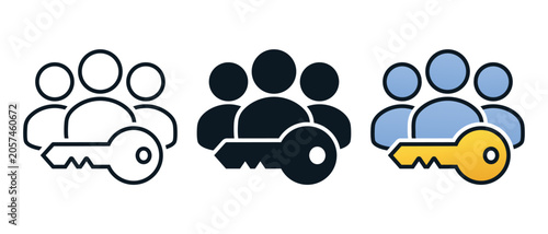 Team Access Key Icon with Person Group and Authentication Symbol. Vector Illustration