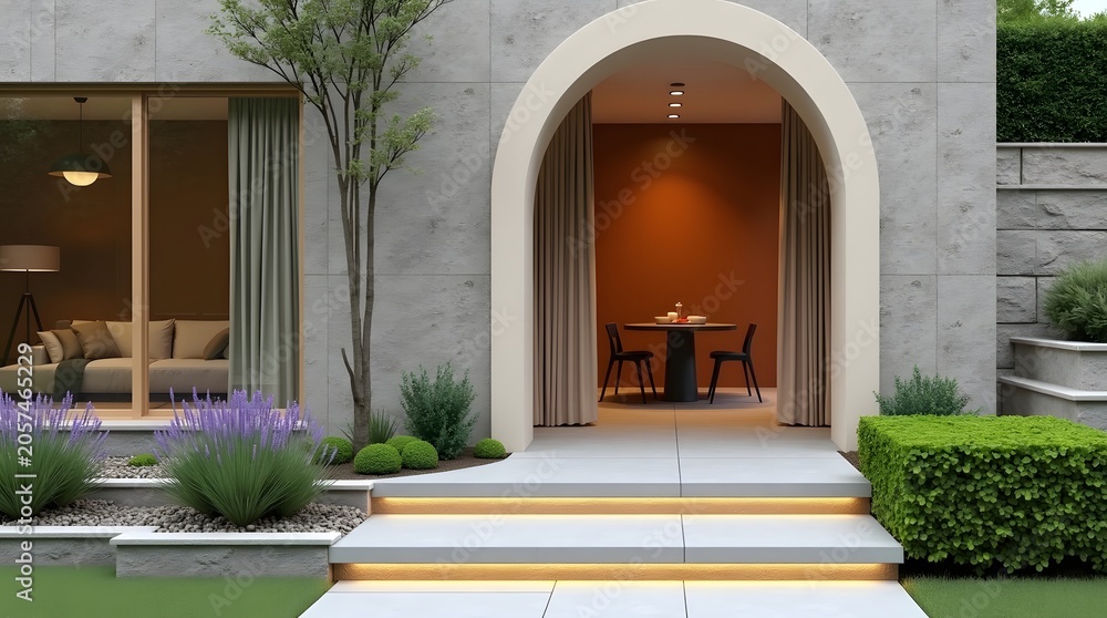 Fototapeta premium Luxury Villa Architecture with Beautiful Garden Steps