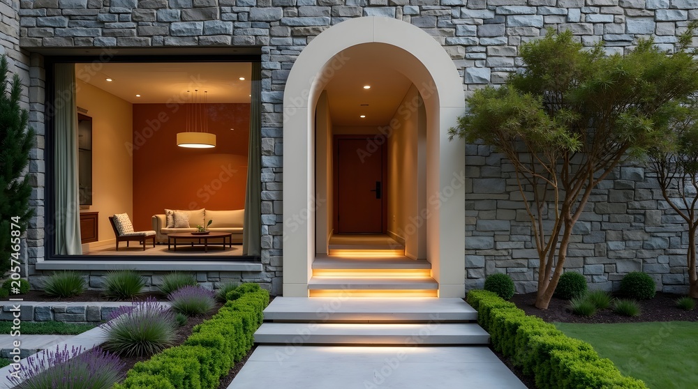 Fototapeta premium Luxury Villa Architecture with Beautiful Garden Steps