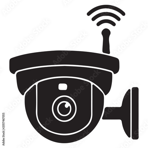 Wireless security camera icon representing digital surveillance equipment for home protection remote monitoring safety system and video recording technology isolated on white background.