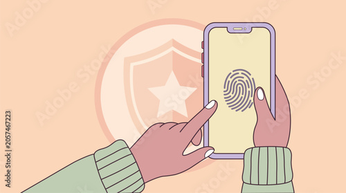 Secure Biometric Authentication flat Minimalist Vector on a pastel colors.