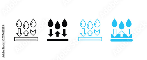Foto Water absorption and permeability icon set, liquid droplets with porous surface symbol for absorption, drainage and moisture resistance vector illustration