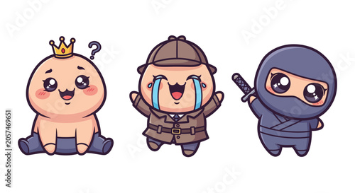 Cute Cartoon Characters in Different Costumes and Outfits.
