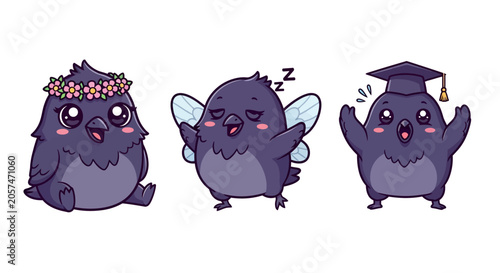 Cute Cartoon Owl Characters in Different Outfits.