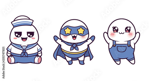 Cute Cartoon Characters in Different Costumes and Outfits.