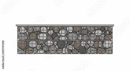 A wire mesh cage filled with various-sized stones, forming a robust retaining wall structure
