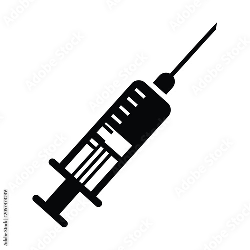Fotografija Medical syringe icon vector, black hypodermic needle silhouette, vaccination and